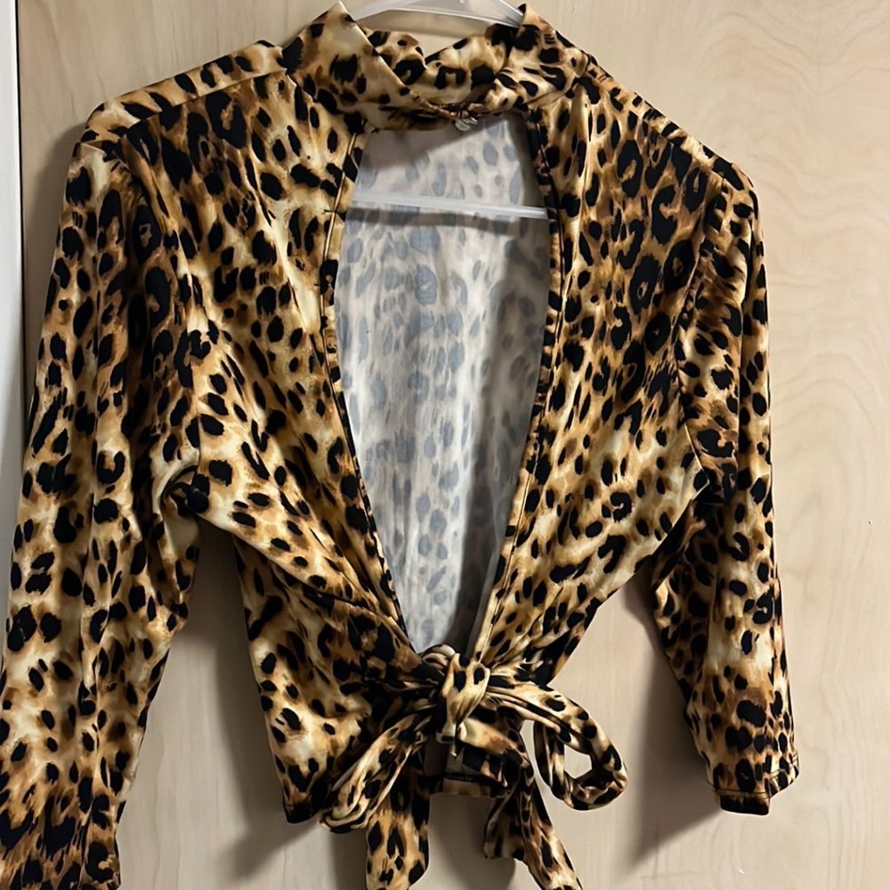 leopard tie up blouse